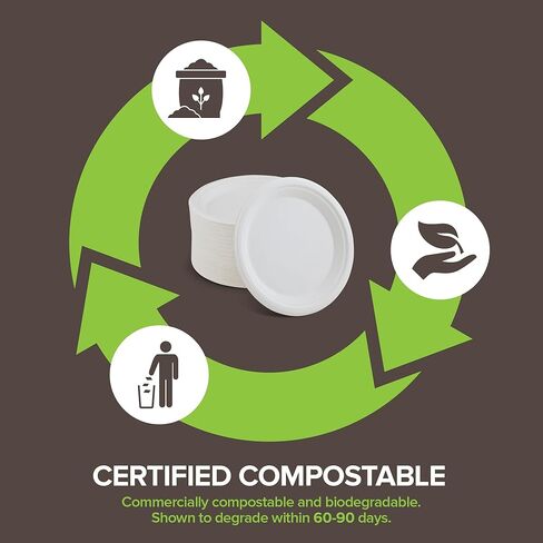 Stock Your Home 100% Compostable Plates 9 Inch (100 Count) Large Heavy Duty Biodegradable Paper Plate for Dinner, Eco-Friendly Recyclable Disposable Sustainable, Natural Bagasse in Kuwait