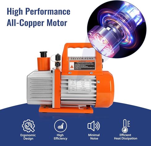 110V 1/4 HP 3.5CFM Single Stage Rotary Vane Air Vacuum Pump and R134a AC Manifold Gauge Set Kit with Carry Bag for HVAC Air Conditioning Refrigeration Recharging ETL Listed in Saudi Arabia