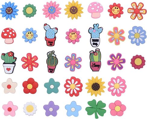 33pcs Cute Flower Shoe Charms, Shoe Decoration Charms, Waterproof Charm for Shoes Bracelet Wristband Party Favors Gifts Boys Girls Kids Adults in Saudi Arabia