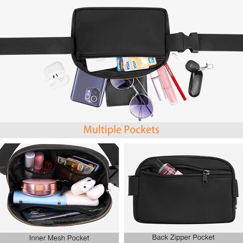 حقيبة خصر أنيقة من Larcenciel لهدايا عيد الأم - حقيبة كروس من النايلون المقاوم للماء مع حزام قابل للتعديل للسفر والخارج والمشي لمسافات طويلة والمزيد (أسود) in Kuwait