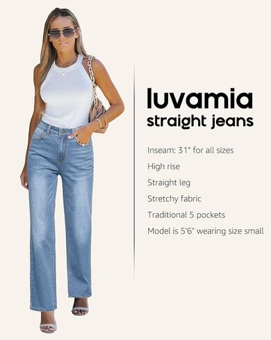 luvamia High Waisted Jeans for Women Trendy Baggy Straight Leg Stretchy Denim Jeans Work Trousers Pants 90s Loose Fit in Saudi Arabia