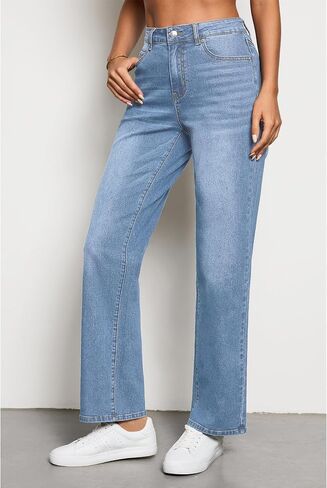 luvamia High Waisted Jeans for Women Trendy Baggy Straight Leg Stretchy Denim Jeans Work Trousers Pants 90s Loose Fit in Saudi Arabia