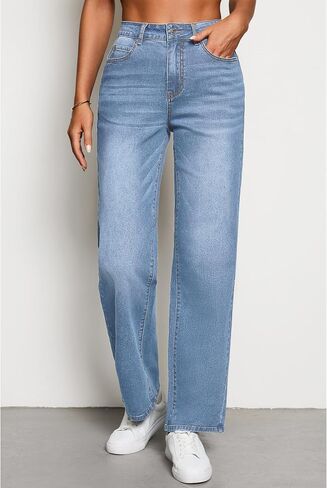 luvamia High Waisted Jeans for Women Trendy Baggy Straight Leg Stretchy Denim Jeans Work Trousers Pants 90s Loose Fit in Saudi Arabia