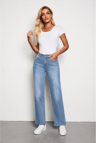 luvamia High Waisted Jeans for Women Trendy Baggy Straight Leg Stretchy Denim Jeans Work Trousers Pants 90s Loose Fit in Saudi Arabia