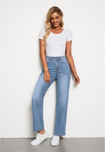 luvamia High Waisted Jeans for Women Trendy Baggy Straight Leg Stretchy Denim Jeans Work Trousers Pants 90s Loose Fit in Saudi Arabia