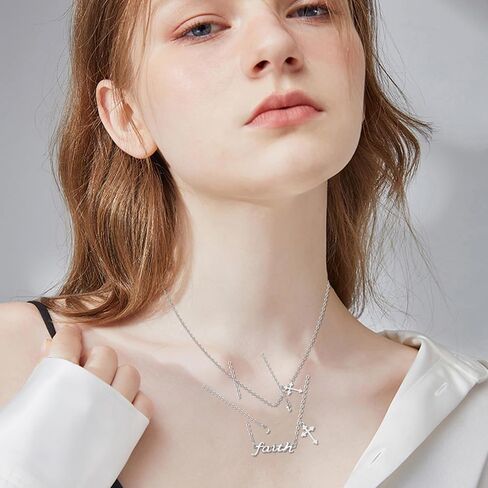Faith Necklace,S925 Sterling Silver Faith Cross Necklaces for Women Girls Sterling Silver Birthstone Pendant Jewlery- Christian faith Script Over Fear Jewelry Gift in Kuwait