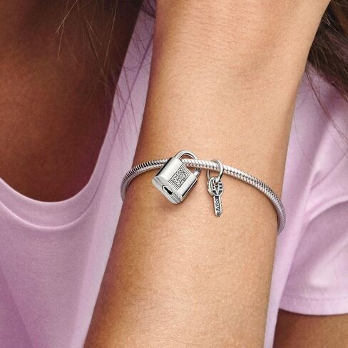 Pandora Padlock and Key Dangle Charm - Compatible Moments - Stunning Women's Jewelry - Made with Sterling Silver & Cubic Zirconia - With Gift Box in Saudi Arabia