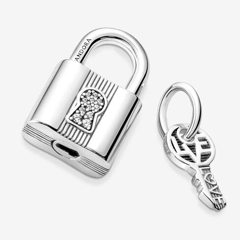Pandora Padlock and Key Dangle Charm - Compatible Moments - Stunning Women's Jewelry - Made with Sterling Silver & Cubic Zirconia - With Gift Box in Saudi Arabia