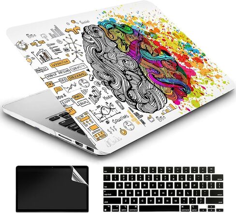 متوافق مع حافظة MacBook Air 13 بوصة 2017 2016 2015 2014 2013 2012 2011 2010 الإصدار A1466/A1369، حافظة بلاستيكية صلبة + غطاء لوحة مفاتيح + واقي شاشة - الدماغ الأيمن الأيسر 5 in Kuwait
