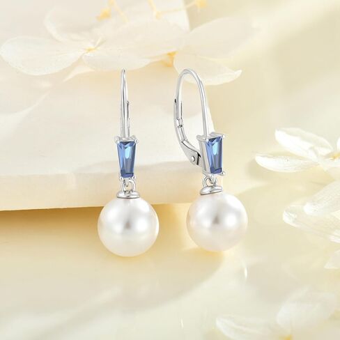 أقراط اللؤلؤ للنساء 925 فضة ليفرباك أقراط جوهرة الميلاد مجوهرات هدايا أقراط اللؤلؤ المتدلية مع 10 ملم أم اللؤلؤ in Kuwait