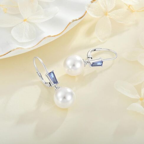 أقراط اللؤلؤ للنساء 925 فضة ليفرباك أقراط جوهرة الميلاد مجوهرات هدايا أقراط اللؤلؤ المتدلية مع 10 ملم أم اللؤلؤ in Kuwait