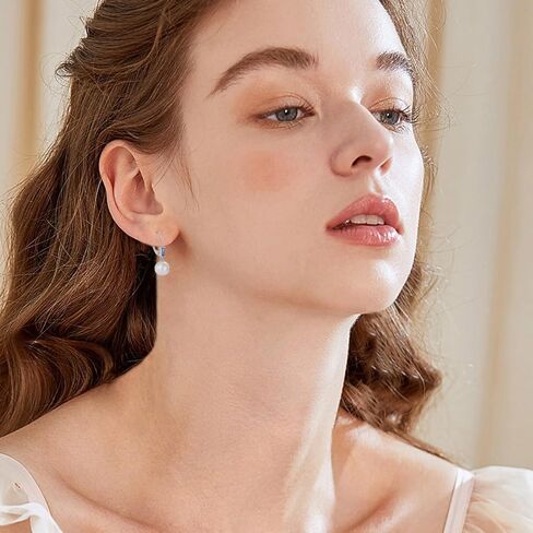 أقراط اللؤلؤ للنساء 925 فضة ليفرباك أقراط جوهرة الميلاد مجوهرات هدايا أقراط اللؤلؤ المتدلية مع 10 ملم أم اللؤلؤ in Kuwait