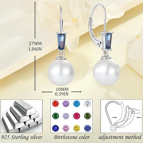 أقراط اللؤلؤ للنساء 925 فضة ليفرباك أقراط جوهرة الميلاد مجوهرات هدايا أقراط اللؤلؤ المتدلية مع 10 ملم أم اللؤلؤ in Kuwait