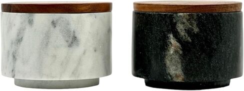 قبو ملح رخامي، قبو فلفل، مجموعة مكونة من قطعتين، حامل ثنائي كبير للملح والفلفل قابل للتكديس مع أسطح محكمة الغلق، وأواني قرصة توابل موفرة للمساحة، وأوعية ملح وفلفل رخامية باللونين الأسود والأبيض مع أغطية in Kuwait