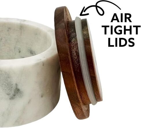 قبو ملح رخامي، قبو فلفل، مجموعة مكونة من قطعتين، حامل ثنائي كبير للملح والفلفل قابل للتكديس مع أسطح محكمة الغلق، وأواني قرصة توابل موفرة للمساحة، وأوعية ملح وفلفل رخامية باللونين الأسود والأبيض مع أغطية in Kuwait