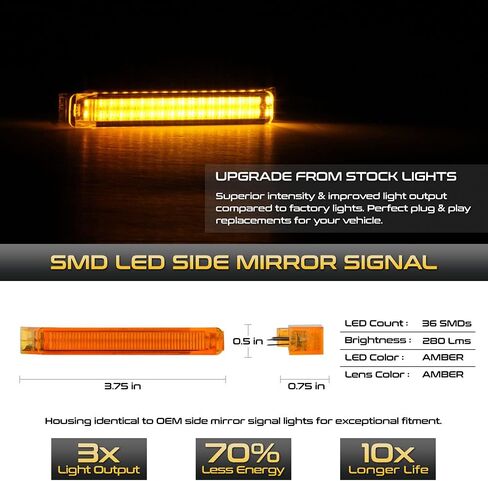 VIPMOTOZ Full LED Amber Lens Mirror Side Marker Turn Signal Light Blinker Lamp Lens Assembly Replacement Pair For 2004-2014 Ford F150 Pickup Truck, Driver & Passenger Side in Saudi Arabia