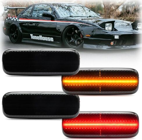 استبدال أضواء علامة الجانب LED لـ 1989-1994 Ni'ssan 240SX S13 العنبر الأمامي والخلفي مصابيح الإشارة الجانبية الحمراء عدسة مدخنة OEM مجموعة إضاءة إزالة العلامات الجانبية in Saudi Arabia