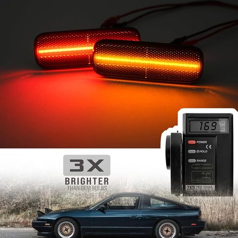 استبدال أضواء علامة الجانب LED لـ 1989-1994 Ni'ssan 240SX S13 العنبر الأمامي والخلفي مصابيح الإشارة الجانبية الحمراء عدسة مدخنة OEM مجموعة إضاءة إزالة العلامات الجانبية in Saudi Arabia
