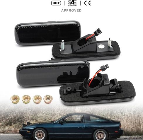استبدال أضواء علامة الجانب LED لـ 1989-1994 Ni'ssan 240SX S13 العنبر الأمامي والخلفي مصابيح الإشارة الجانبية الحمراء عدسة مدخنة OEM مجموعة إضاءة إزالة العلامات الجانبية in Saudi Arabia
