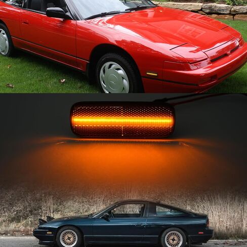 استبدال أضواء علامة الجانب LED لـ 1989-1994 Ni'ssan 240SX S13 العنبر الأمامي والخلفي مصابيح الإشارة الجانبية الحمراء عدسة مدخنة OEM مجموعة إضاءة إزالة العلامات الجانبية in Saudi Arabia
