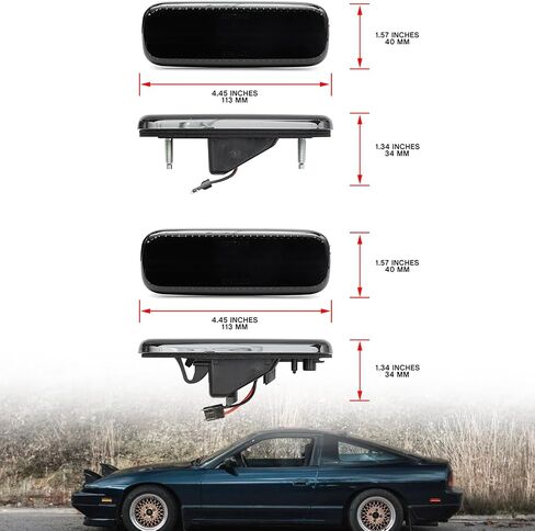 استبدال أضواء علامة الجانب LED لـ 1989-1994 Ni'ssan 240SX S13 العنبر الأمامي والخلفي مصابيح الإشارة الجانبية الحمراء عدسة مدخنة OEM مجموعة إضاءة إزالة العلامات الجانبية in Saudi Arabia
