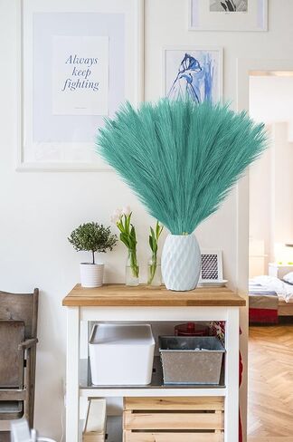 Faux Pampas Grass, 17.7"/45cm Tall Artificial Dried Plants Fluffy 6 Pcs Fake Pampous Grass Flower Decor Green Boho Room Decoration for Home Office Living Room Wedding Party (Black) in Kuwait