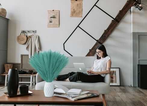 Faux Pampas Grass, 17.7"/45cm Tall Artificial Dried Plants Fluffy 6 Pcs Fake Pampous Grass Flower Decor Green Boho Room Decoration for Home Office Living Room Wedding Party (Black) in Kuwait