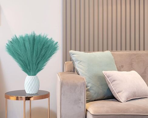 Faux Pampas Grass, 17.7"/45cm Tall Artificial Dried Plants Fluffy 6 Pcs Fake Pampous Grass Flower Decor Green Boho Room Decoration for Home Office Living Room Wedding Party (Black) in Kuwait