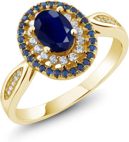 Gem Stone King Blue Sapphire 18K Yellow Gold Plated Silver Engagement Ring For Women (1.62 Cttw, Oval 7X5MM, Gemstone Birthstone, Available In Size 5, 6, 7, 8, 9) in Saudi Arabia