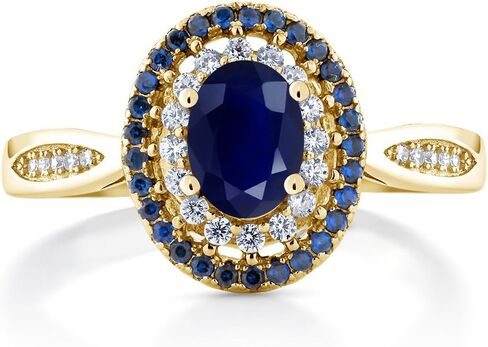 Gem Stone King Blue Sapphire 18K Yellow Gold Plated Silver Engagement Ring For Women (1.62 Cttw, Oval 7X5MM, Gemstone Birthstone, Available In Size 5, 6, 7, 8, 9) in Saudi Arabia