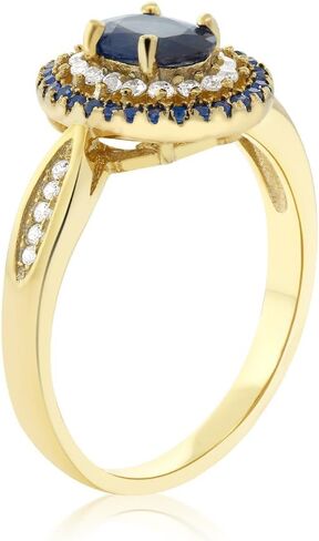 Gem Stone King Blue Sapphire 18K Yellow Gold Plated Silver Engagement Ring For Women (1.62 Cttw, Oval 7X5MM, Gemstone Birthstone, Available In Size 5, 6, 7, 8, 9) in Saudi Arabia