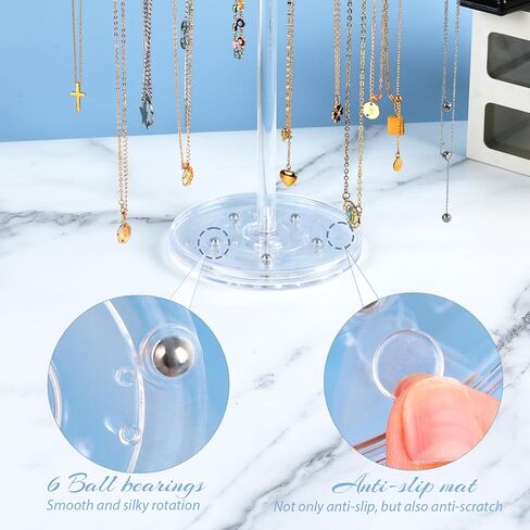منظم مجوهرات دوار من الأكريليك، حامل منظم القلادة الشفاف مع 84 خطافًا، حامل عرض القلادة الدوارة للقلائد والأساور والخواتم والأقراط in Kuwait
