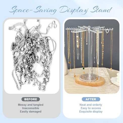 منظم مجوهرات دوار من الأكريليك، حامل منظم القلادة الشفاف مع 84 خطافًا، حامل عرض القلادة الدوارة للقلائد والأساور والخواتم والأقراط in Kuwait