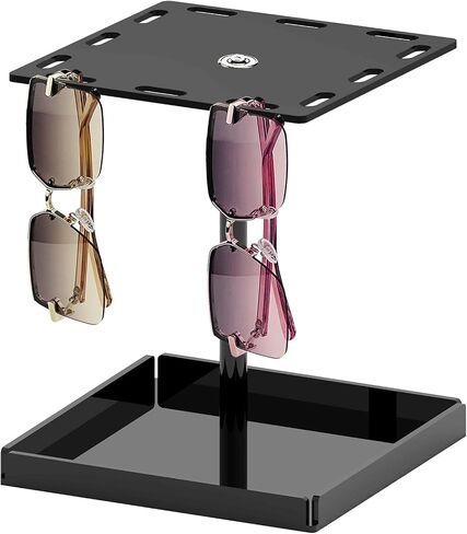 Bigfety Sunglasses Holder Organizer, Glasses Display 360 Rotating Stand Rack with Base Tray for 12 Pairs, Black in Saudi Arabia