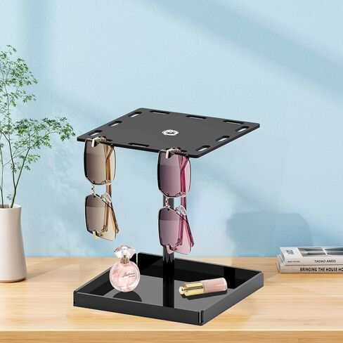 Bigfety Sunglasses Holder Organizer, Glasses Display 360 Rotating Stand Rack with Base Tray for 12 Pairs, Black in Saudi Arabia