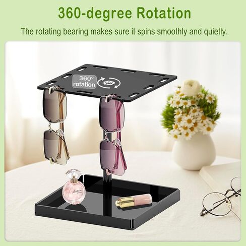 Bigfety Sunglasses Holder Organizer, Glasses Display 360 Rotating Stand Rack with Base Tray for 12 Pairs, Black in Saudi Arabia
