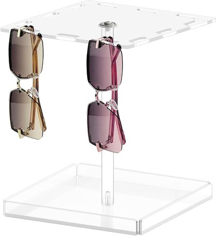 Bigfety Sunglasses Holder Organizer, Glasses Display 360 Rotating Stand Rack with Base Tray for 12 Pairs, Black in Saudi Arabia