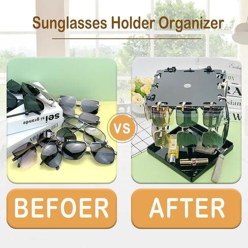 Bigfety Sunglasses Holder Organizer, Glasses Display 360 Rotating Stand Rack with Base Tray for 12 Pairs, Black in Saudi Arabia