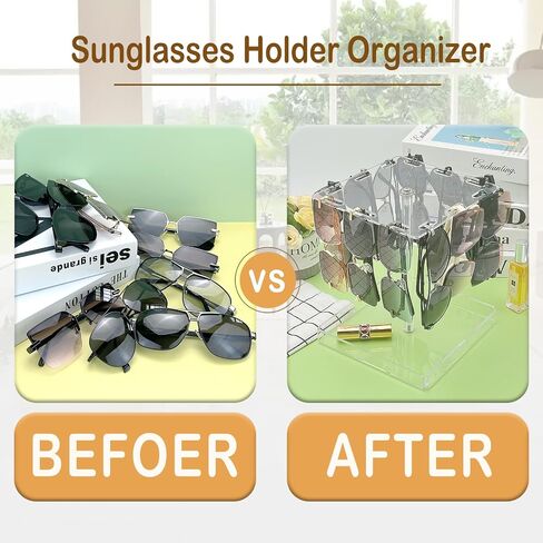 Bigfety Sunglasses Holder Organizer, Glasses Display 360 Rotating Stand Rack with Base Tray for 12 Pairs, Black in Saudi Arabia
