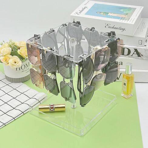Bigfety Sunglasses Holder Organizer, Glasses Display 360 Rotating Stand Rack with Base Tray for 12 Pairs, Black in Saudi Arabia