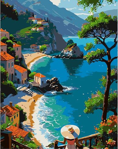 DOMROM Paint by Numbers Kit for Adults -Landscape, Acrylic Paints Easy Color by Numbers for Adults Coastal, Paint by Number Kits on Canvas Arts and Crafts for Home Decor(16x20inch) in Saudi Arabia