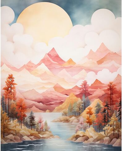 مجموعة الطلاء بالأرقام من ديدفيج للبالغين المبتدئين، مجموعة طلاء ملونة بسيطة بالأرقام للبالغين والأطفال، وحرف المناظر الطبيعية للبالغين، وديكور الحائط المنزلي، مقاس 16 × 20 بوصة in Kuwait