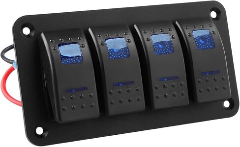 Car Switch Panel, 4 Gang Rocker ON Off Toggle Switch LED Aluminum Automotive Housing Bracket with 5 Pin Switch Waterproof Panel, Universal for Vehicle Truck Marine Boat RV and More in Saudi Arabia