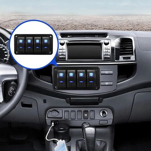 Car Switch Panel, 4 Gang Rocker ON Off Toggle Switch LED Aluminum Automotive Housing Bracket with 5 Pin Switch Waterproof Panel, Universal for Vehicle Truck Marine Boat RV and More in Saudi Arabia