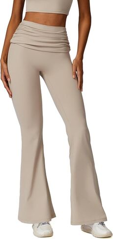 Fold Over Flare Leggings for Women Wide Leg Yoga Pants High Waist Flare Workout Pants Leggings in Saudi Arabia