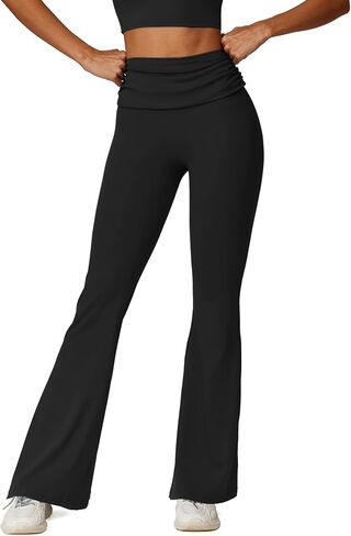Fold Over Flare Leggings for Women Wide Leg Yoga Pants High Waist Flare Workout Pants Leggings in Saudi Arabia