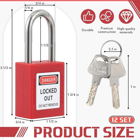 12 Set Red Lockout Tagout Locks Loto Locks Keyed Different Safety Lock, 2 Keys Per Lock, Lock Out Tag Out Padlocks for Electrical Lockout Tag Out Stations and Devices Kits in Saudi Arabia