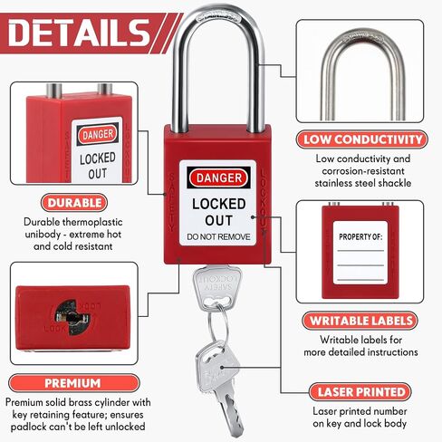 12 Set Red Lockout Tagout Locks Loto Locks Keyed Different Safety Lock, 2 Keys Per Lock, Lock Out Tag Out Padlocks for Electrical Lockout Tag Out Stations and Devices Kits in Saudi Arabia