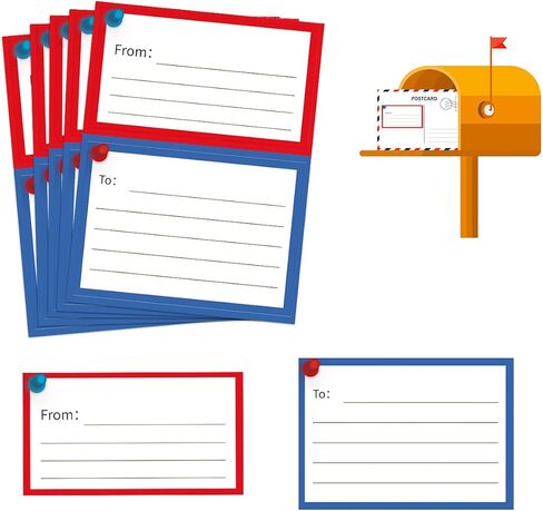 من ملصقات بريدية لعنوان الإرجاع، 100 ملصق شحن بريدي فارغ مضمون بالبريد مقاس 3.5 × 4.5 بوصة كتابة يدوية ذاتية اللصق من/إلى بطاقات الهدايا لحزمة المنزل المدرسي (دبوس أحمر أزرق) in Kuwait