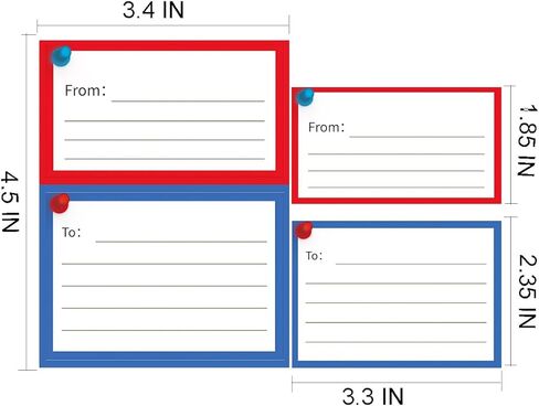 من ملصقات بريدية لعنوان الإرجاع، 100 ملصق شحن بريدي فارغ مضمون بالبريد مقاس 3.5 × 4.5 بوصة كتابة يدوية ذاتية اللصق من/إلى بطاقات الهدايا لحزمة المنزل المدرسي (دبوس أحمر أزرق) in Kuwait